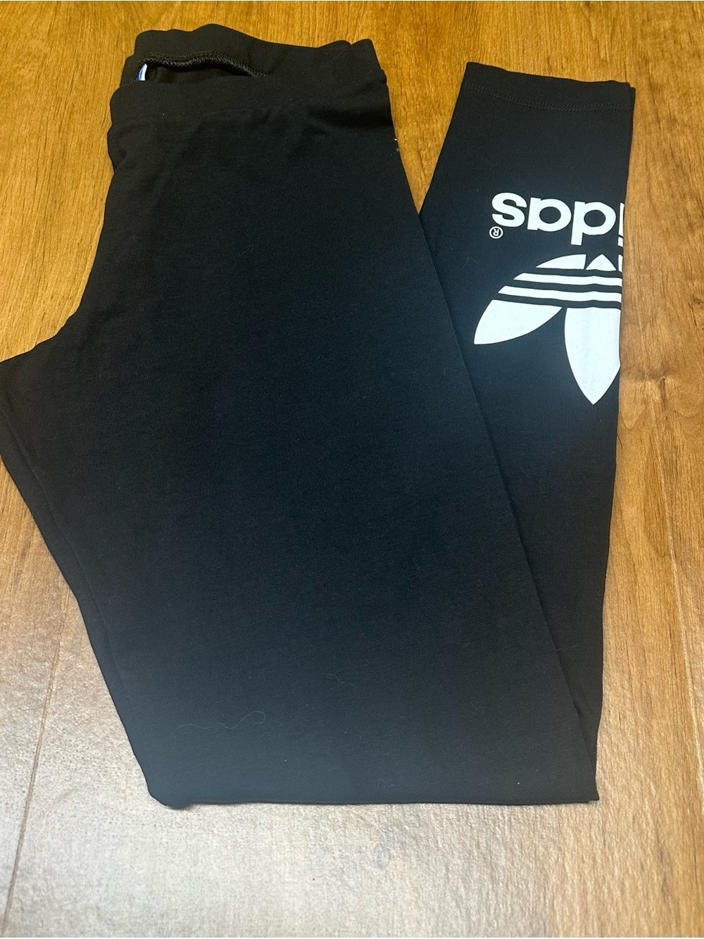 adidas Originals Black Leggings with White Trefoil Print size S